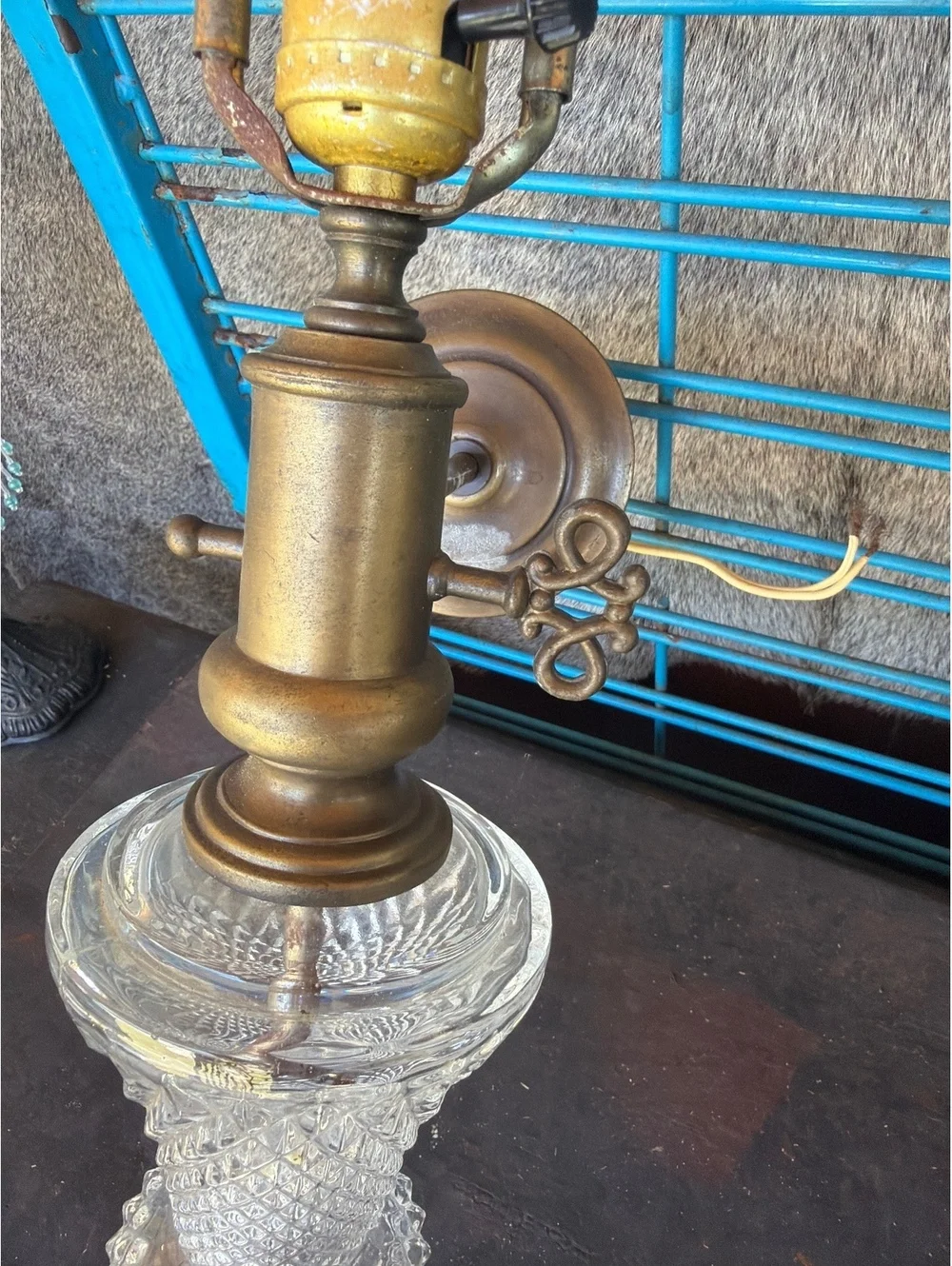 Vintage Wall Lamp with Cut Glass and Brass Finish